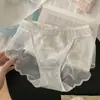 Calcinha Sexy Feminina Renda de Puro Desejo Estilo Francês com Renda e Tela, Confortável Sem Costura Secagem Rápida Cintura Média Abraça o Quadril