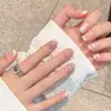 Corrente Rosa Pérola Delicada Estilo Francês Curto Unhas Manicure Feita à Mão com Glitter de Bolinhas Acessório Vestível 30 Peças de Unhas Codificadas