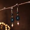 Pendientes Retro de Ébano Turquesa Pendientes Sencillos de Perlas de Agua Dulce Estilo Antiguo Pendientes Estilo Chino para Cheongsam