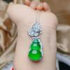 Gelo natural Esmeralda cabaça pingente alto gelo verde incrustado chalcedony cuia colar oferta ao vivo atacado
