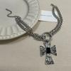 Diseño europeo y americano sentido diamante cruz doble cadena cadena clavícula lujo ligero alto sentido personalidad única dulce fresco collar