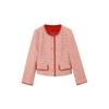 [Shengdu] 25 Outono Novo Estilo Urbano Francês Lã Vermelha Tweed Pequeno Perfume Conjunto Jaqueta e Saia para Mulheres