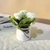 Três Rosas de Sorvete com Laços de Corda de Cânhamo, Estilo Nórdico Decoração de Planta Verde e Flor Artificial para Mesa de Casa Pequena em Vaso