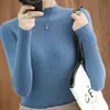 Suéter Básico Feminino Gola Meia-Alta para Primavera, Outono e Inverno Suéter Tricotado Feminino Slim Fit Emagrecedor Curto Estilo Ocidental com Listras Peça de Roupa Externa para Mulheres