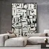 Pintura decorativa estilo industrial preto e branco abstrato pintura de parede geométrica criativa moderna estilo designer sala modelo de exposição mural