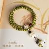 Pulsera de Sándalo Verde para Mujer Pulsera Literaria de Madera para Jugar Sándalo Verde Natural Cuentas de Buda Placa de Pulsera para Tocar Pulsera de Danza del León de Sándalo para Mujer