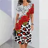 Moda Femenina Impresión Digital 3D Nostálgico Suelto Cuello Redondo Fiesta Manga Corta Vestido Largo 2024 Comercio Exterior Transfronterizo
