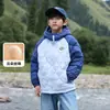 Hall de Algodón abrigo tejido con capucha acolchado de algodón para niños, con bloques de color, cálido, engrosado, para invierno, otoño y entretiempo, para niños y niñas, para niños medianos y grandes