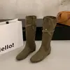 Botas de Gamuza con Cordones y Tacón de Bloque para Mujer Botas Largas 2026 Otoño/Invierno Uso Bidireccional Oculto para Aumentar la Altura Botas Altas Botas Vaqueras Botas Adelgazantes