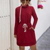 Otoño e invierno 2022 Nuevo Amazon eBay manga larga cuello alto cintura con cordones bolsillo vestido suéter