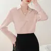 Camisa Satinada Elegante de Diseño Francés en 5 Colores para Mujer 25 Otoño Nuevo para el Trabajo Aspecto Adelgazante Collar de Perlas Top Profesional