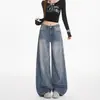 Jeans retro americanos de mujer transfronterizos 2026, nuevos lavados tie-dye, pierna ancha suelta recta de longitud completa para chica popular
