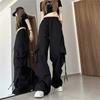 Pantalones Casuales Cargo de Cintura Alta Retro Americanos para Mujer, Sueltos y Versátiles, Elegantes de Pierna Recta Adelgazantes de Pierna Ancha hasta el Piso