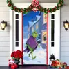 Popular Transfronteiriço Monstro Peludo Verde Grinch Pendurado Capa de Porta Pano de Fundo Decoração de Porta de Casa Pano Pendurado para Atmosfera Festiva Pendurado