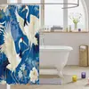 Cortina de ducha de tela para baño con pájaros y flores, decoración de grullas y viento estilo japonés, a prueba de humedad y protege la privacidad