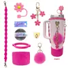 Set de Posavasos con Tapa Decorativa de Paja para Vaso de Agua Stanley Cadena para Vasos Colgante de Bola de Felpa Cubierta de Vaso con Cordón de Silicona