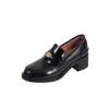 Mocasines de piel para mujer con monedas doradas, nuevo modelo 2026, zapatos slip-on de tacón grueso, zapatos pequeños de piel estilo británico retro