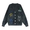 Cárdigan Retro Estilo Americano Bordado de Estrella Suéter Cuello en V para Hombre y Mujer Otoño e Invierno Moda Marca Suéter Holgado Casual Chaqueta