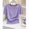 Suéter de Punto Hueco Sensación 2026 Diseño Nuevo Estilo Primavera Verano Morado Súper Holgado Cómodo Bonito Top de Manga Corta Mujer Negro