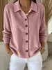 2026 Novo Cardigã de Manga Longa Liso Transfronteiriço Europeu e Americano Blusa Casual Fashion com Botões Camisa Polo Feminina com Gola