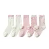 Calcetines de encaje de burbujas estilo coreano de algodón puro para mujer, longitud hasta la mitad de la pantorrilla, estilo otoño/invierno, modernos y dulces, color liso, calcetines largos