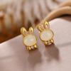 Um Veado Prata Prata Esterlina S925 Banhado a Ouro Jade Natural Hetian Orelhas de Coelho Fofas Brincos de Pino Personalidade Temperamento Femininos Versáteis