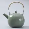 Tetera Artesanal Original de Esmalte Mineral Verde Ciruela con Asa, Olla para Preparar Té Doméstica de Gran Capacidad con Filtro, Juego de Té Estilo Retro Japonés