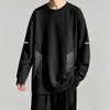 Camiseta deportiva casual para hombre de manga larga con estampado, moderna para adolescentes, adecuada para todas las estaciones, cuello redondo, top básico de manga larga
