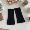 Perneiras de tricô grossas com listras largas e costela vertical y2k, perneiras tricotadas divididas em camadas, perneiras curtas JK, meias fofas doces, aquecedores de bota quentes