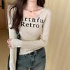 Top de Mujer Ajustado para Otoño, Camiseta de Algodón de Manga Larga y Cuello Redondo para Primavera