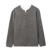 Ribete de pelo de conejo, cuello Henley, suéter de punto de dos piezas falso, nueva sudadera versátil para hombre con cuello en V para otoño/invierno, top cálido y casual