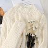Camisa de mujer con base de vellón de encaje de terciopelo de conejo suave y ceroso para otoño e invierno, elegante camisa interior de cuello alto, parte superior de malla cepillada cálida