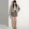 Falda de Lana Bordada con Flores de Media Longitud para Mujer Otoño/Invierno Cintura Alta Adelgazante Anti-Exposición Ceñida a la Cadera Falda Mini de Línea A