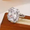 Anillo Abierto Cuadrado de Zirconia Estilo Lujo Ligero, Estilo Europeo y Americano con Diseño de Diamante Grande Brillante, Anillo Ajustable y Exquisitamente Cortado