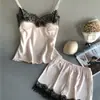 Pijama de Alça 2019 para Mulheres Verão Sexy Seda Gelada Conjunto de Duas Peças com Shorts de Seda Push-Up Tamanho Grande Fino Roupa de Casa