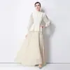 Tiro Real - Vestido Largo Retro Estilo Francés de Manga Larga con Pliegues, Cintura Ceñida y Aspecto Elegante