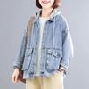 Estilo Japonés y Coreano Casual Primavera y Otoño Nuevo Estilo Coreano Suelto Talla Grande Casual Adelgazante Estilo Occidental Chaqueta Corta de Mezclilla Talla Grande para Mujer