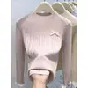 Top de punto de manga larga con cuello redondo y encaje de corbata de lazo para mujer, nueva camisa básica ajustada de otoño e invierno