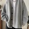 Jaqueta masculina estilosa com tricô waffle e decote V, perfeita para primavera e outono, com um visual descontraído e chique