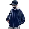 Jaqueta com Capuz de Outono para Meninos, Novo Estilo para Crianças Maiores, Corta-vento Casual Estiloso Color Block para Primavera e Outono