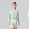 Ropa de Protección Solar Anti-UV con Sensación de Hielo, Cremallera, Cuello Alto, Protección Solar, Yoga, Manga Corta, Cintura Alta, Falda Plisada de Media Pierna Anti-Exposición para Mujer