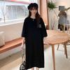 Estilo Europeu e Americano Foto Real Algodão Manga Curta Vestido Longo Solto Casual Acima do Joelho Vestido Camiseta Vestido Midi Mulheres