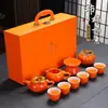 Set de Regalo Estilo Chino: Juego de Té Kung Fu con Temática de Caqui con Tetera y Gaiwan, Juego de Caja de Regalo Cerámica para el Hogar