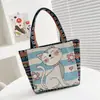 Bolsa de Lona para Mulheres, Passeio Casual Compras de Supermercado, Bolsa de Tecido Satchel, Estilo Zíper Bolsa Térmica para Lanche Escolar, Porta-moedas com Fio Dourado Estilo Étnico