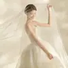 Véu de Noiva Transparente Camada Única de Cristal Coreano Liso Alta Definição Casamento Noiva Casamento Toque de Luxo Véu para Fotografia de Estúdio Peça Única