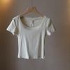 Valor clavícula T [Bizheng] 2023 Verano Nuevo Camiseta Coreana de Mujer Cuello Redondo Ajustada Manga Corta Chaqueta 8465