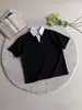 Camiseta masculina de manga curta com gola de camisa falsa de duas peças, polo moderno de verão, camisa masculina estilosa e de corte solto de meia-manga