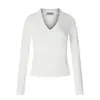 11KN Camiseta Básica Sencilla Americana de Manga Larga con Cuello en V para Mujer, Corte Ajustado, Versátil, Color Sólido, Adelgazante, Elástica, Casual, Hombro Normal