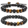 Pulsera trenzada de piedra volcánica popular de Amazon para hombre, pulsera de ojo de tigre con cuentas, pulsera de moda hecha a mano para hombre