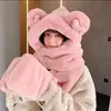 Conjunto de 3 Peças Urso Chapéu e Cachecol Pai-Filho Tudo-em-Um Crianças Bebê Pelúcia Grossa Fofa Cachecol e Luvas